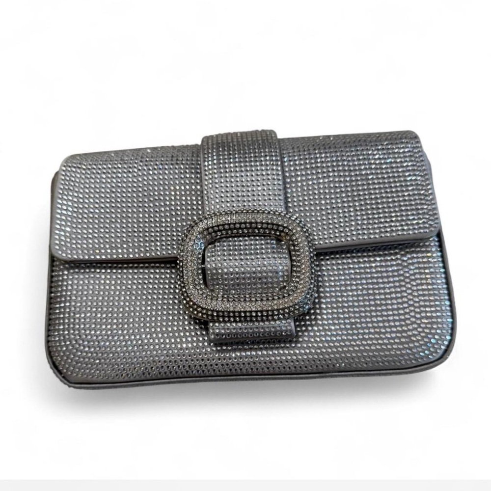 Zara Silver Crystal-Embellished Clutch